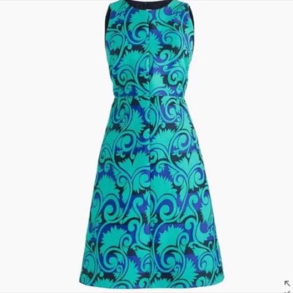 J. CREW Green Navy Vineyard Jacquard Print Dress - Picture 3 of 6